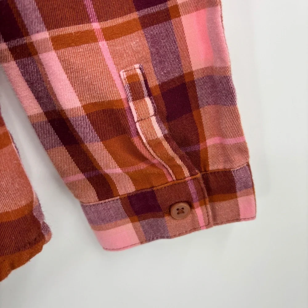 The Children's Place Flannel Shirt Kids Size 7/8 Pink Orange Plaid Button Down